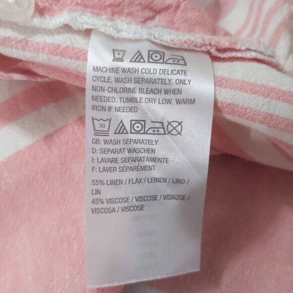 D&Co. Top Women L‎ Pink Striped Popover Yarn Woven Hi-Low Hem Linen Blend F14 - Picture 15 of 16